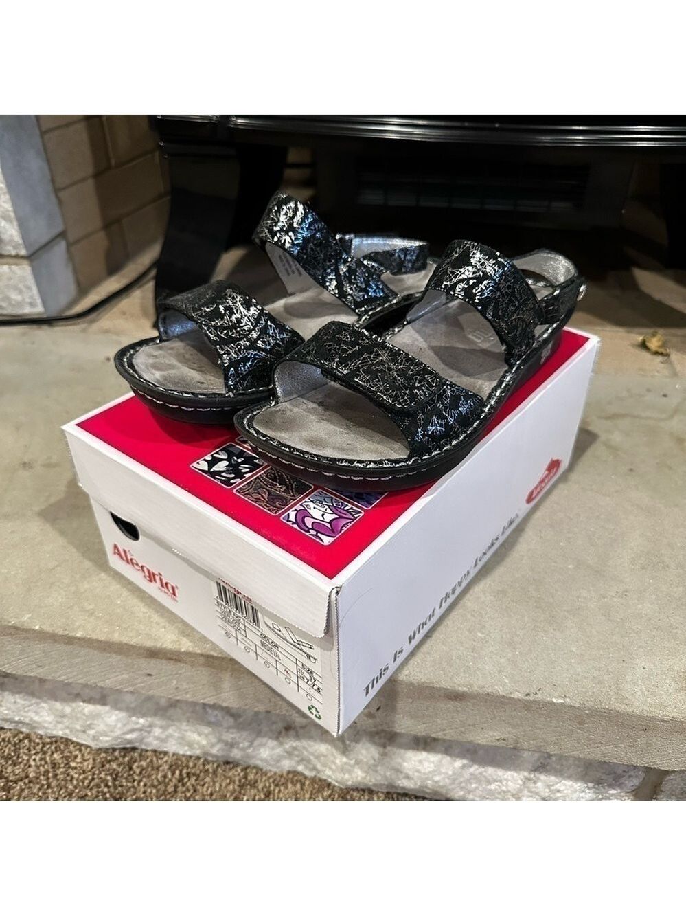 Alegria Verona Sandals Black Silver EU 37 Size 7 Velcro Closure